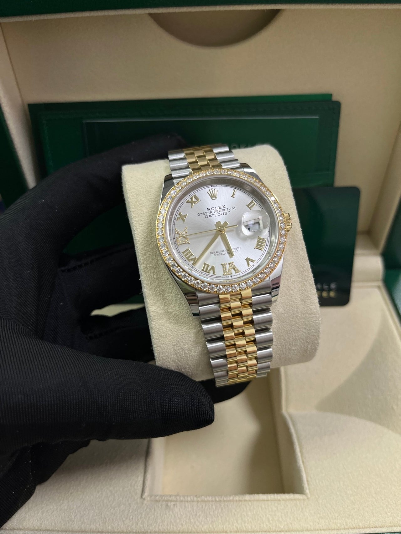 Rolex Datejust 36 Silver Diamond Set Dial Jubilee Bracelet Yellow Gold and Steel (Reference # 126283RBR) - WatchesOff5thWatch