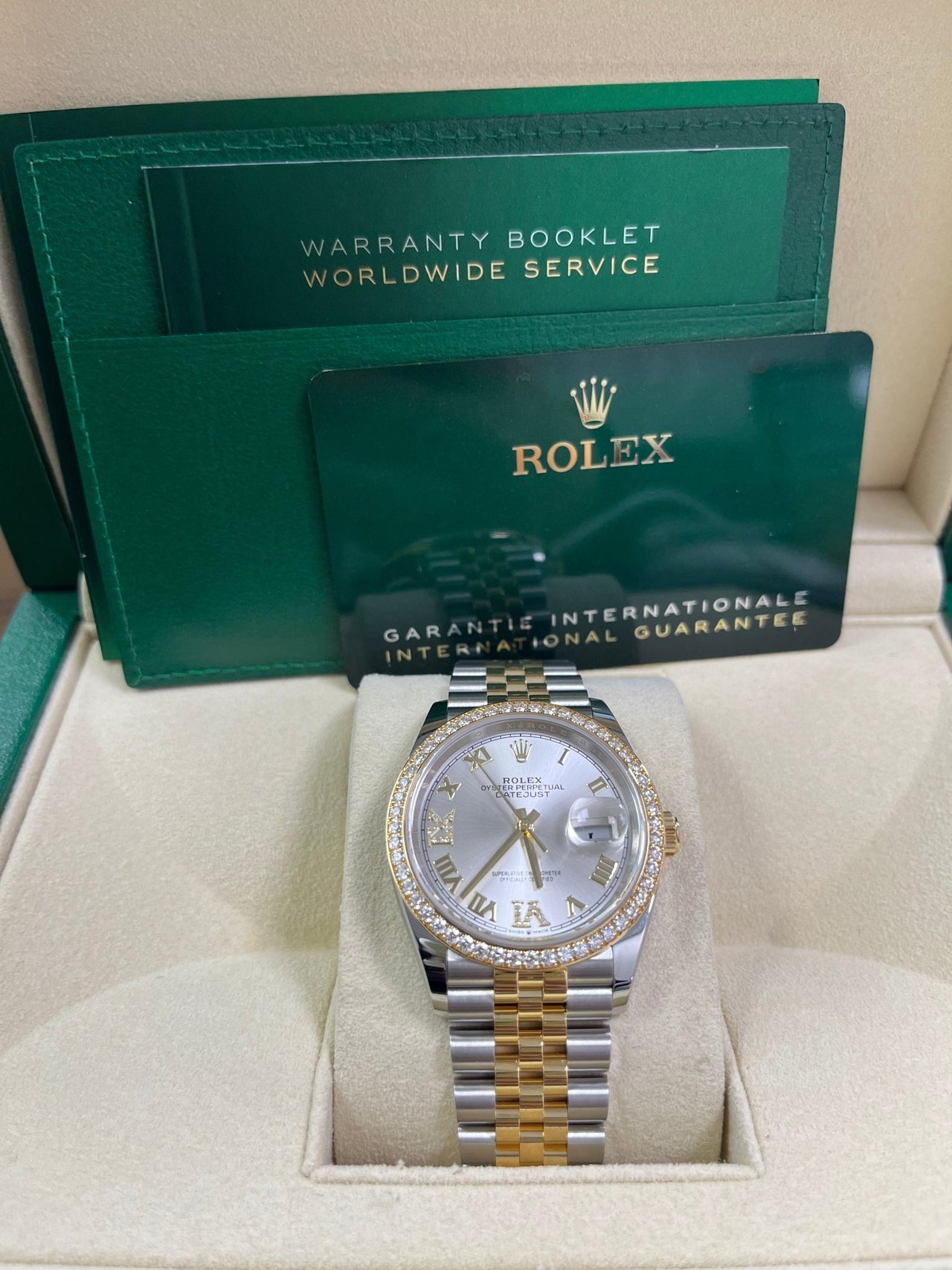 Rolex Datejust 36 Silver Diamond Set Dial Jubilee Bracelet Yellow Gold and Steel (Reference # 126283RBR) - WatchesOff5thWatch