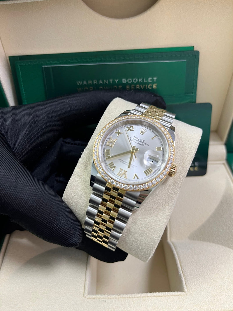 Rolex Datejust 36 Silver Diamond Set Dial Jubilee Bracelet Yellow Gold and Steel (Reference # 126283RBR) - WatchesOff5thWatch