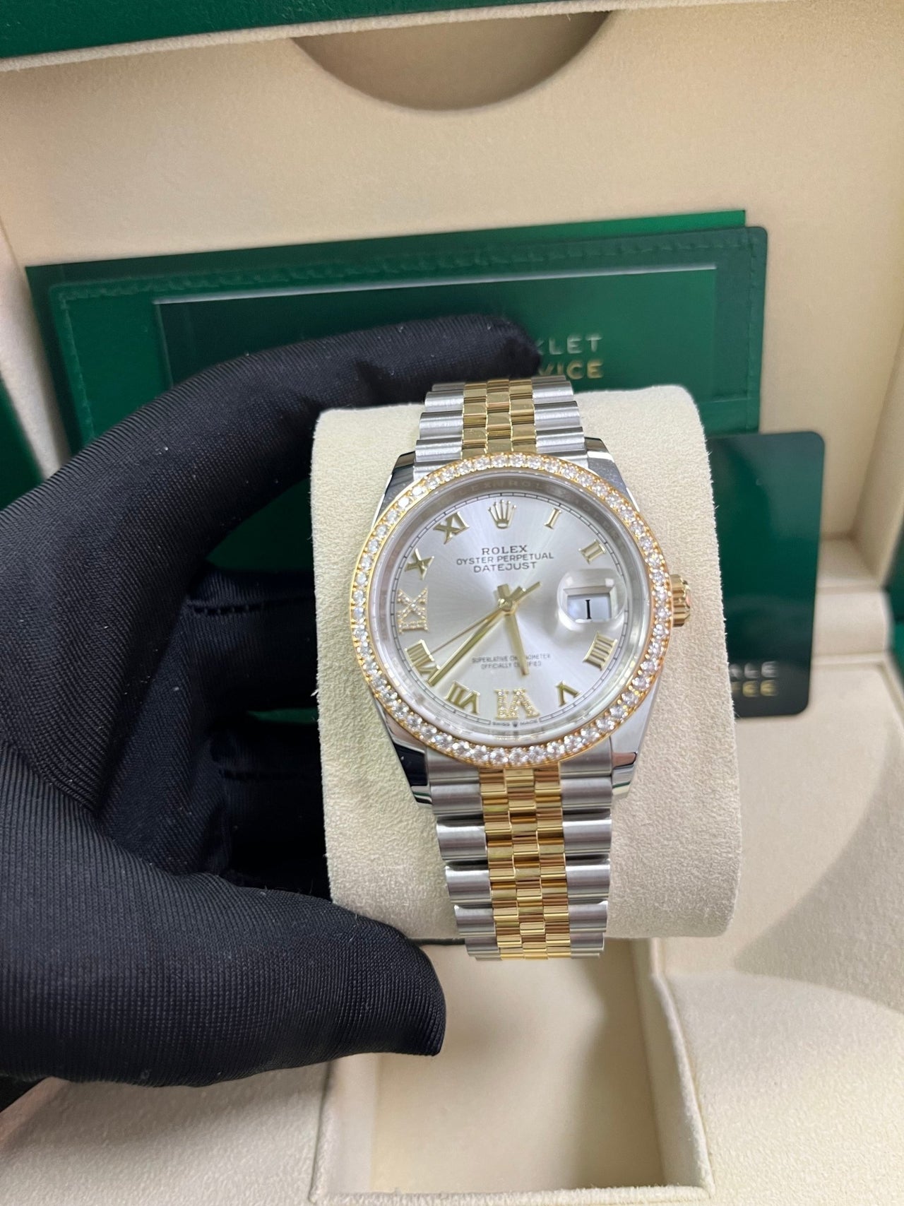 Rolex Datejust 36 Silver Diamond Set Dial Jubilee Bracelet Yellow Gold and Steel (Reference # 126283RBR) - WatchesOff5thWatch