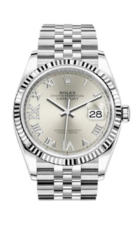 Thumbnail for Rolex Datejust 36 Steel Datejust 36mm Fluted Bezel Silver Diamond Roman VI and IX Dial Jubilee 126234 - WatchesOff5thWatch