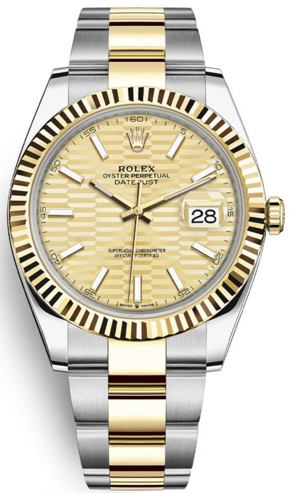 Rolex Datejust 36 Yellow Gold/Steel Golden Fluted Motif Dial Domed Bezel Oyster Bracelet (Ref 126233) - WatchesOff5thWatch