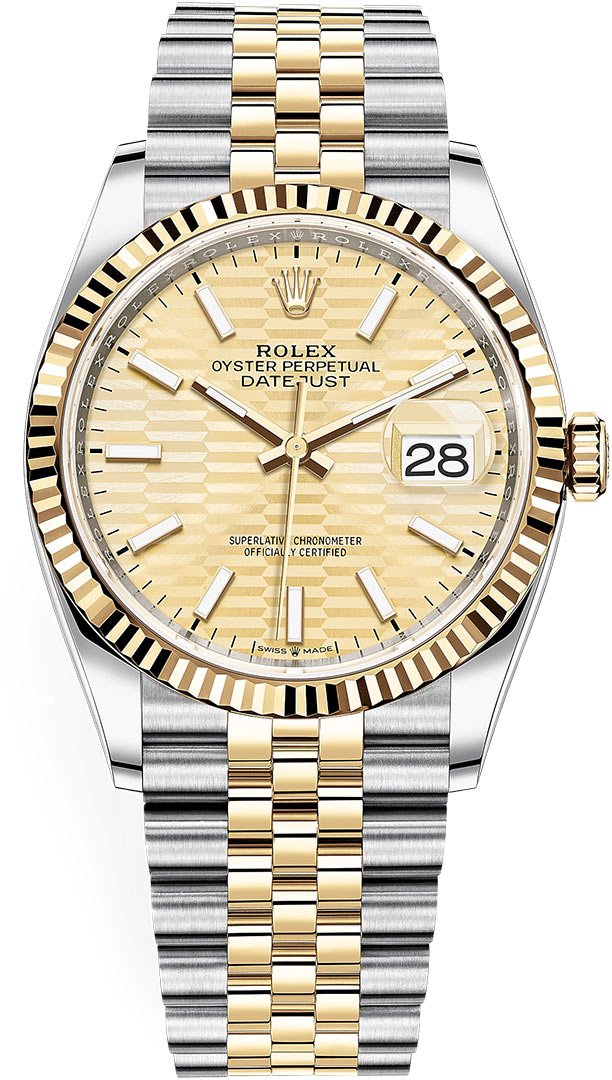 Rolex Datejust 36 Golden Fluted Motif Dial Unisex Luxury Watch 126233 0039