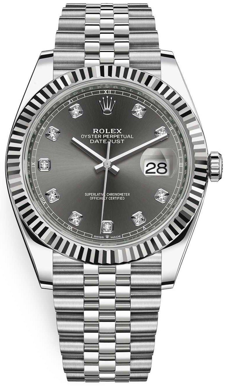 Rolex Datejust 41 18K White Gold Steel Dark Rhodium Diamond Dial WatchesOff5th