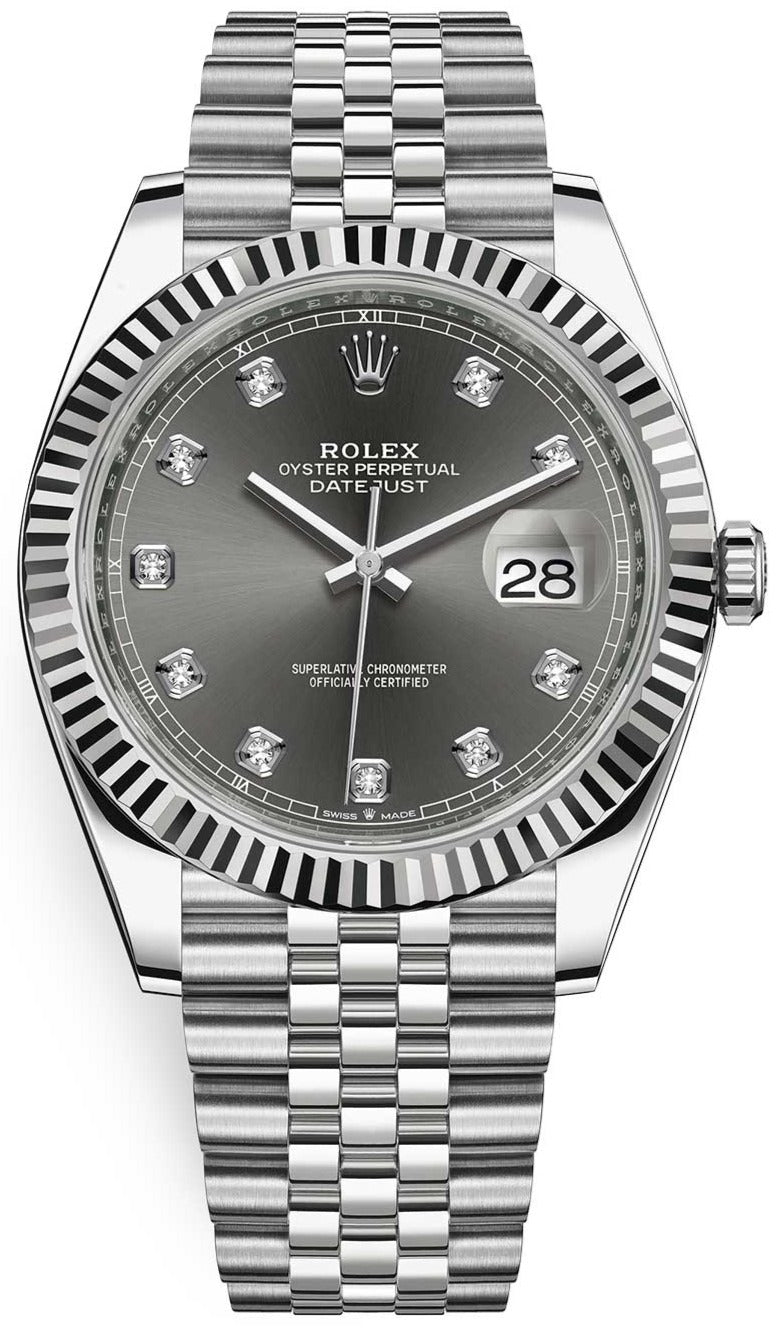 Rolex Datejust 41-18K White Gold & Steel - Dark Rhodium Diamond Dial - Jubilee (Ref # 126334) - WatchesOff5thWatch
