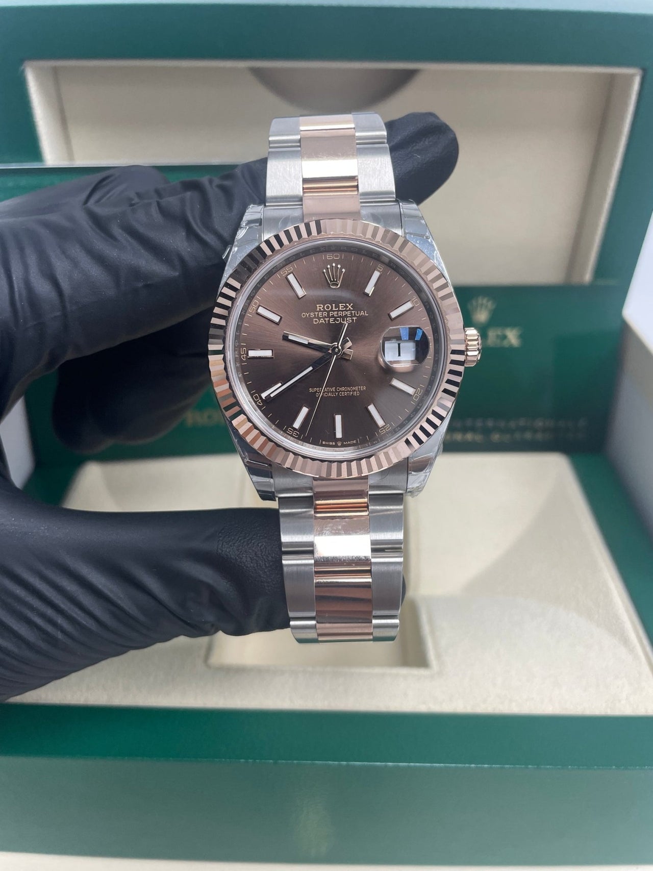 Rolex Datejust 41 Oyster Bracelet Chocolate Dial Fluted Bezel (Ref # 126331-0001) - WatchesOff5th