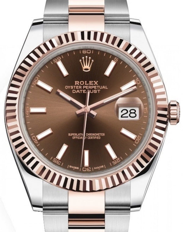 Rolex Datejust 41 Oyster Bracelet Chocolate Dial Fluted Bezel (Ref # 126331-0001) - WatchesOff5th