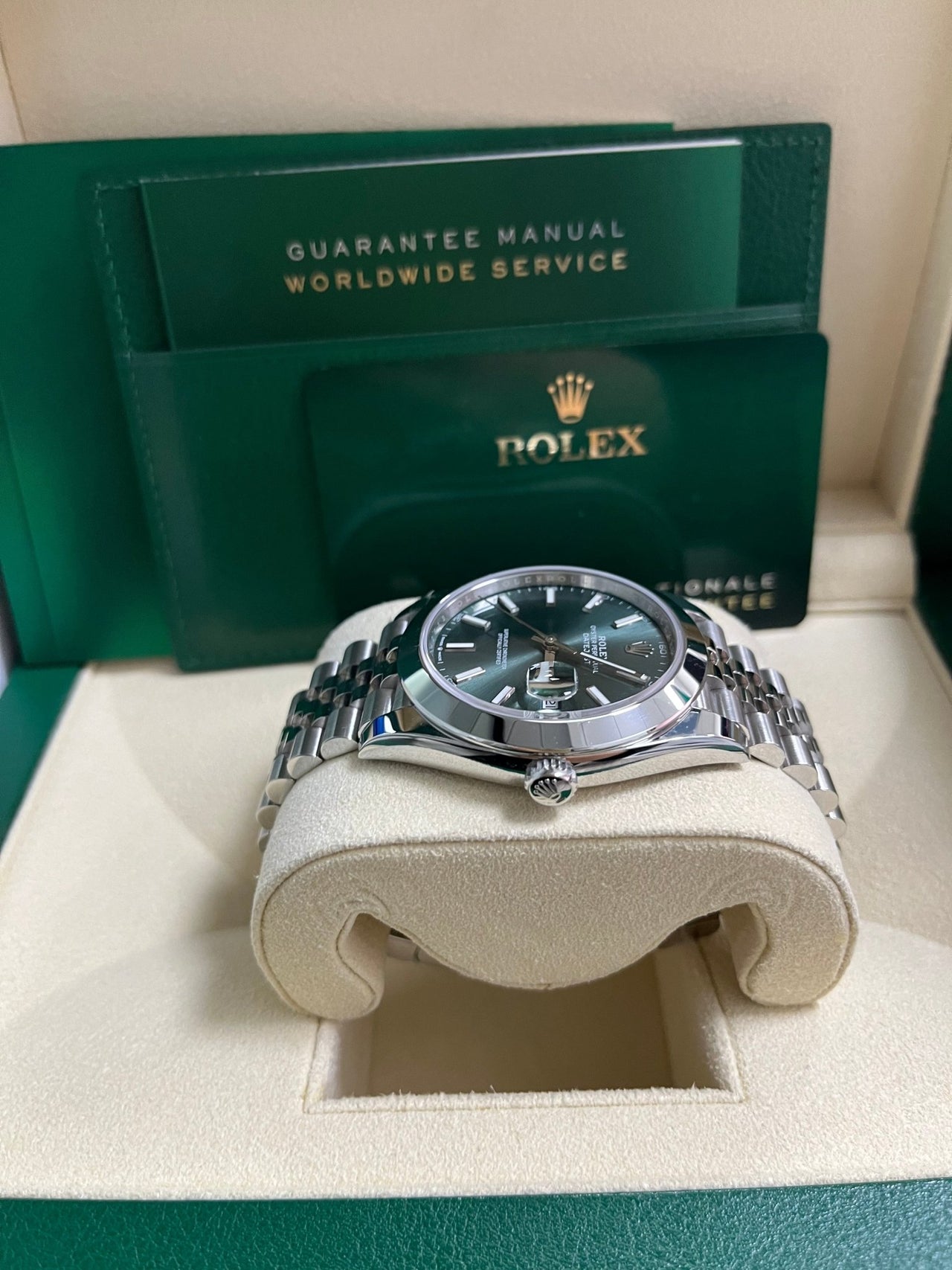 Rolex Datejust 41 Smooth Bezel Mint Green Index Dial Jubilee Bracelet 126300 - WatchesOff5th