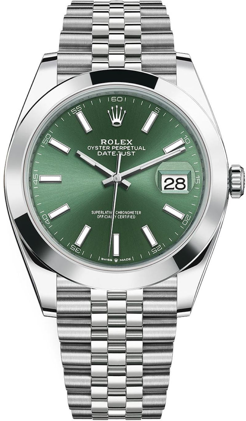 Rolex Datejust 41 Smooth Bezel Mint Green Index Dial Jubilee Bracelet WatchesOff5th