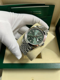 Thumbnail for Rolex Datejust 41 Smooth Bezel Mint Green Index Dial Jubilee Bracelet 126300 - WatchesOff5th