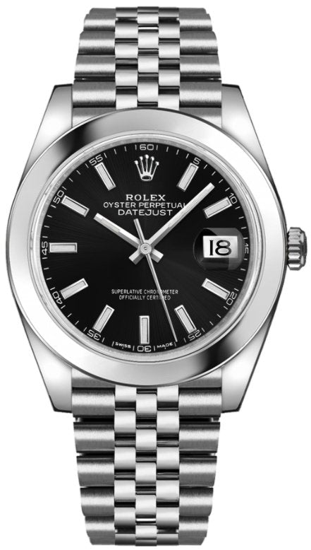 Rolex Datejust 41/ Stainless Steel/ Black Index Dial/ Smooth Bezel