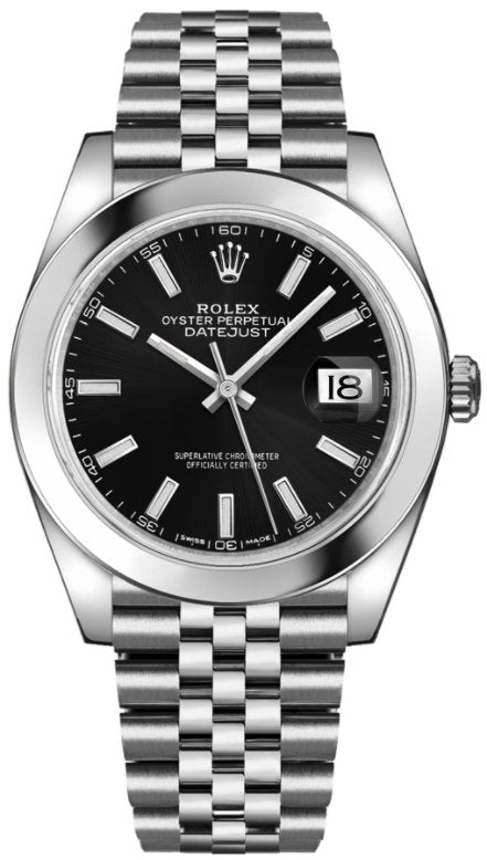 Rolex Datejust 41/ Stainless Steel/ Black Index Dial/ Smooth Bezel/ Jubilee Bracelet (Ref# 126300) - WatchesOff5thWatch