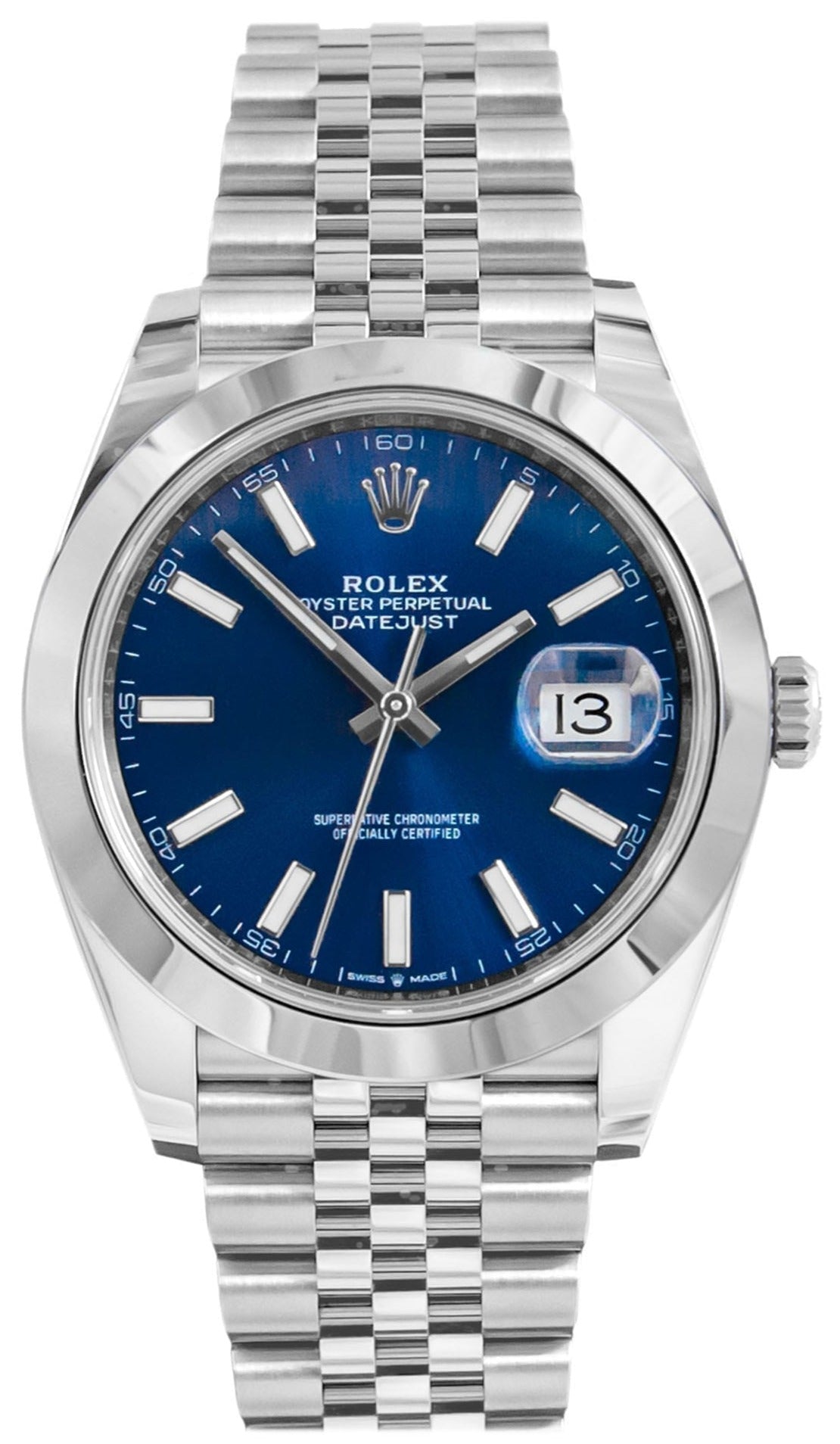 Rolex Datejust 41/ Stainless Steel/ Blue Index Dial/ Smooth Bezel/ Jubilee Bracelet (Ref# 126300) - WatchesOff5thWatch
