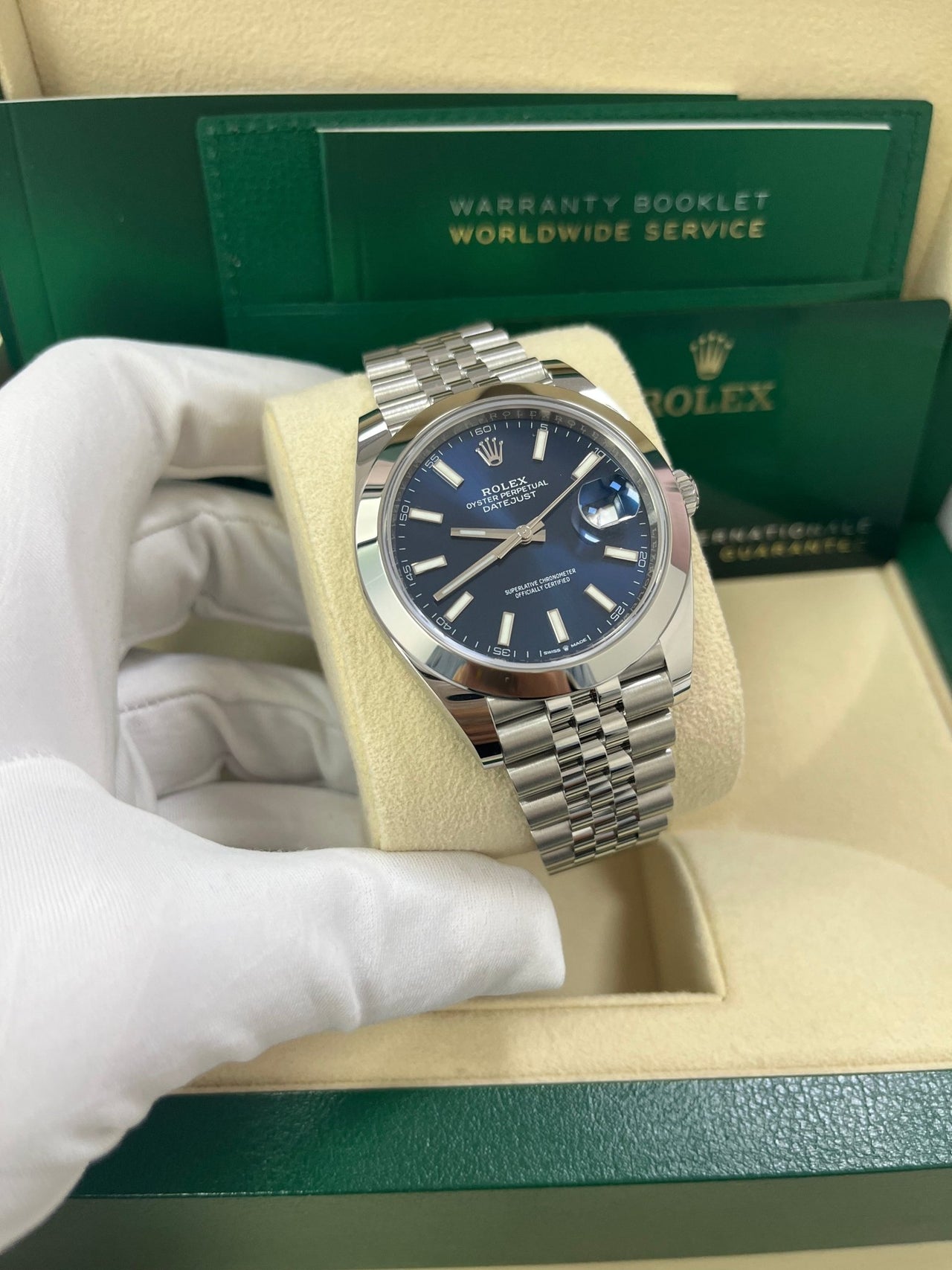 Rolex Datejust 41/ Stainless Steel/ Blue Index Dial/ Smooth Bezel/ Jubilee Bracelet (Ref# 126300) - WatchesOff5thWatch