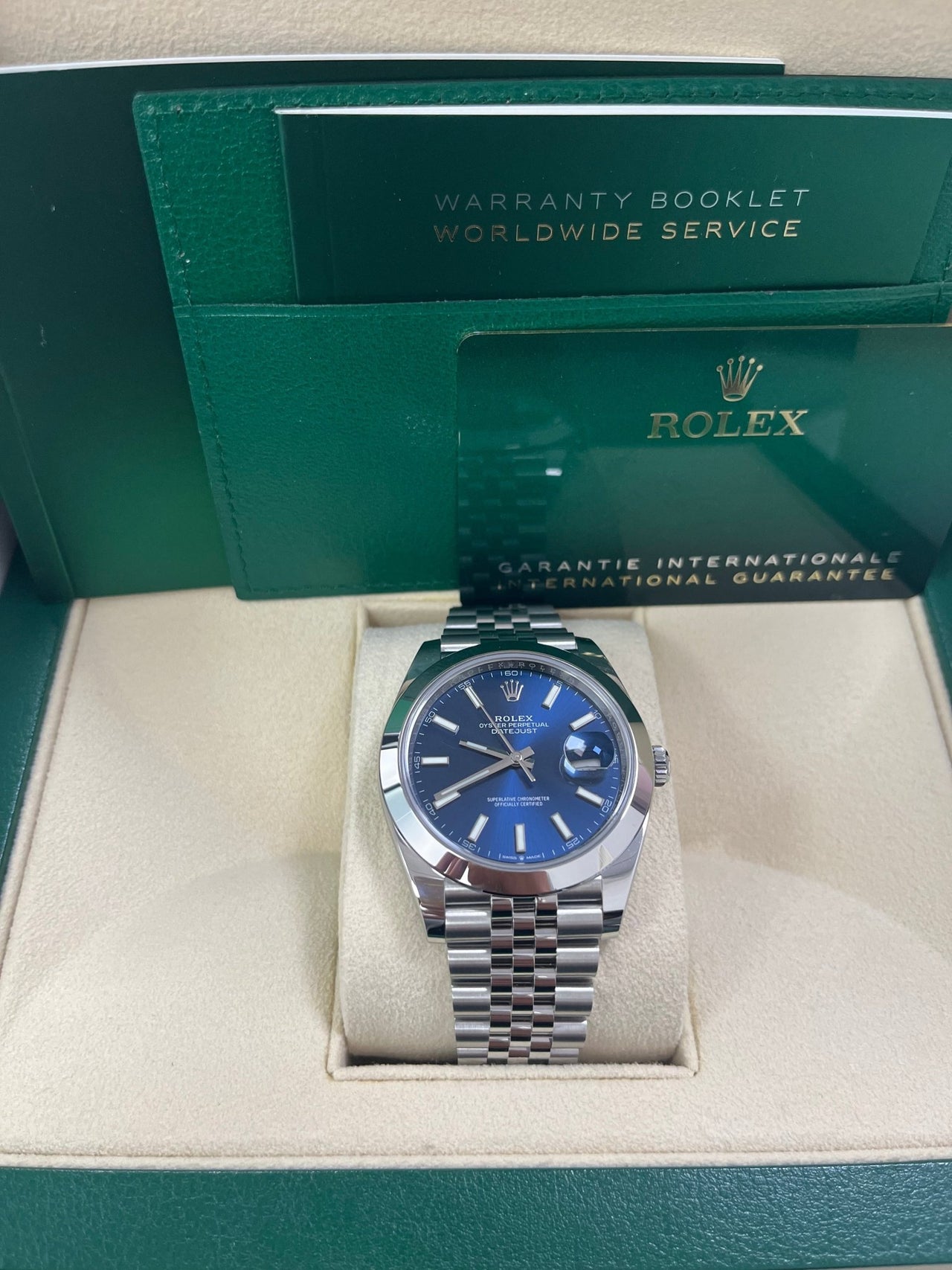 Rolex Datejust 41/ Stainless Steel/ Blue Index Dial/ Smooth Bezel/ Jubilee Bracelet (Ref# 126300) - WatchesOff5thWatch