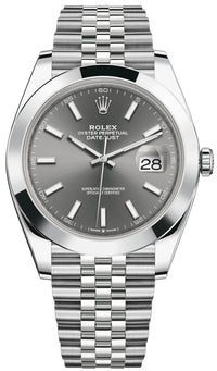 Thumbnail for Rolex Datejust 41/ Stainless Steel/ Dark Rhodium Index Dial/ Smooth Bezel (Ref# 126300) - WatchesOff5thWatch