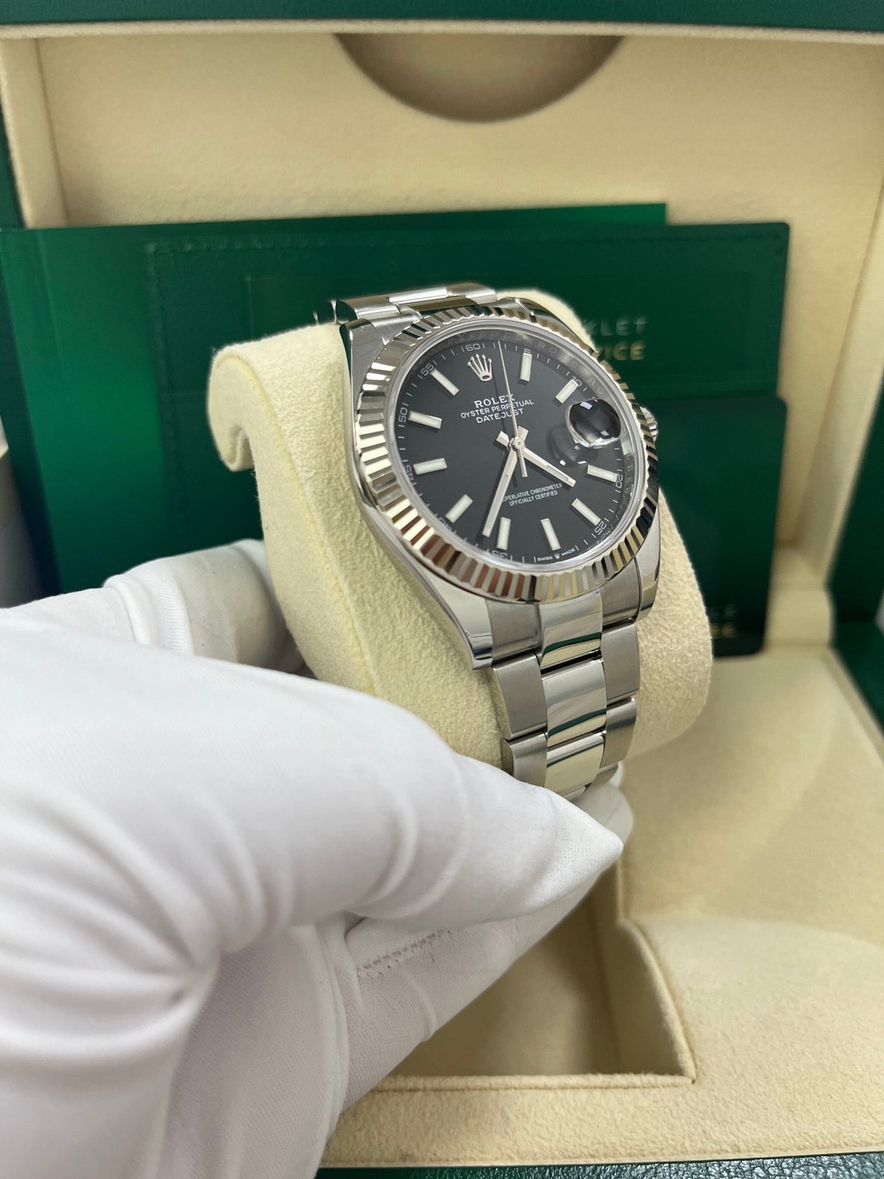 Rolex Datejust 41 Stainless Steel & White Gold - Black Index Dial - Fluted Bezel (Ref# 126334) - WatchesOff5thWatch