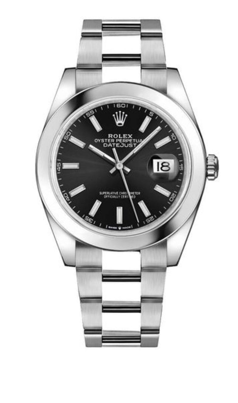 Rolex Datejust 41 Stainless Steel & White Gold - Black Index Dial - Smooth Bezel (Ref# 126300) - WatchesOff5thWatches
