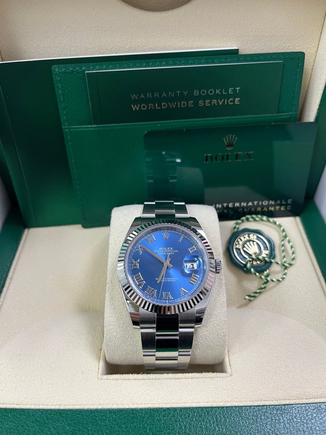 Rolex Datejust 41 Stainless Steel & White Gold Blue Roman Dial Oyster 126334 - WatchesOff5th