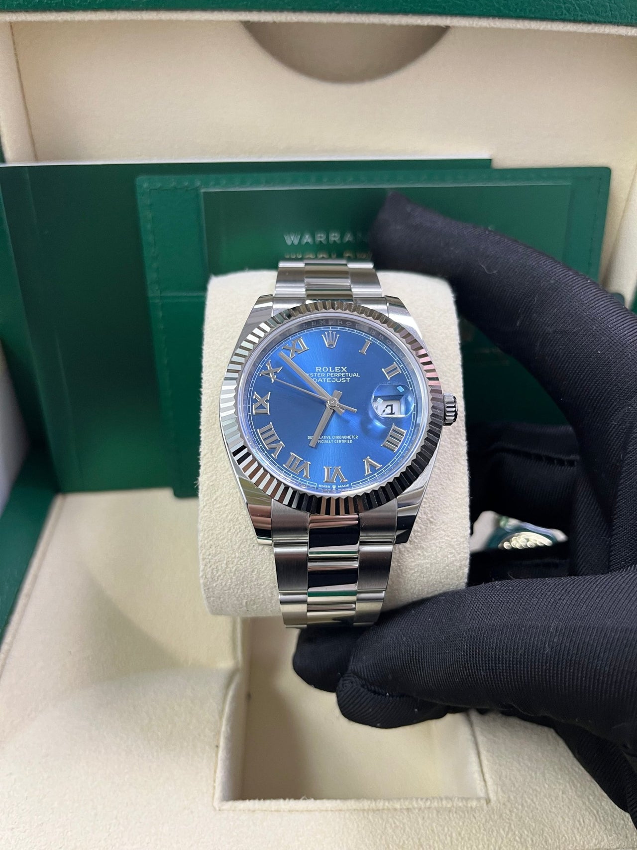 Rolex Datejust 41 Stainless Steel & White Gold Blue Roman Dial Oyster 126334 - WatchesOff5th