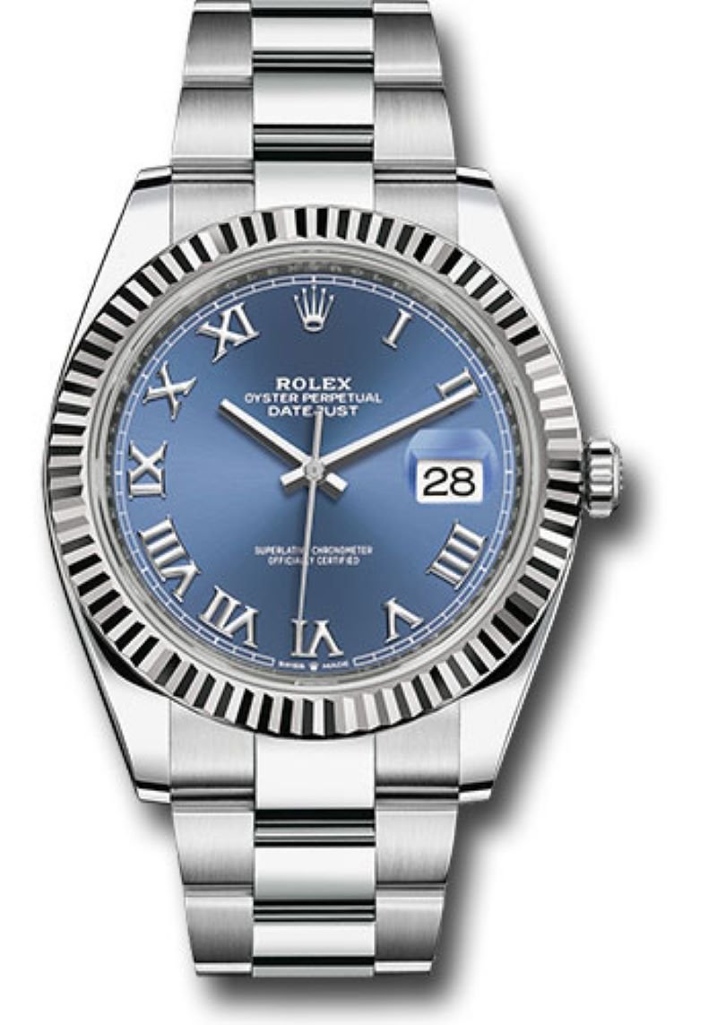 Rolex Datejust 41 Stainless Steel & White Gold Blue Roman Dial Oyster 126334 - WatchesOff5th