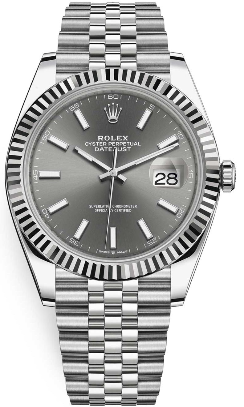 Rolex Datejust 41 White Gold and Steel Silver Index Fluted Bezel (Ref#126334)