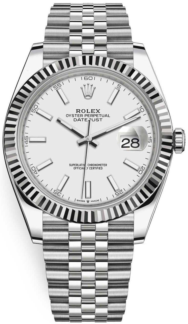 Rolex Datejust 41 Stainless Steel White Gold White Index Dial Flu WatchesOff5th