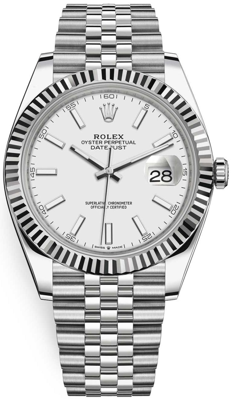 Rolex Datejust 41/ Stainless Steel & White Gold/ White Index Dial/ Fluted Bezel/ Jubilee Bracelet (Ref# 126334) - WatchesOff5thWatch