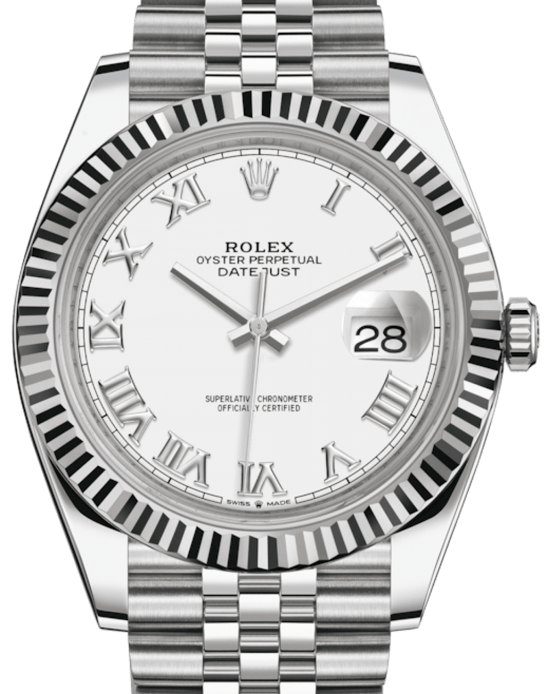 Rolex Datejust 41/ Stainless Steel/ White Roman Dial/ Fluted Bezel/ Jubilee Bracelet (Ref# 126300) - WatchesOff5thWatch