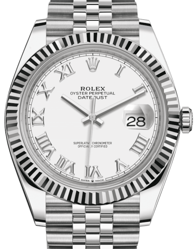 Rolex Datejust 41 Stainless Steel White Roman Dial Fluted Bezel Jubilee Bracelet Ref 126300