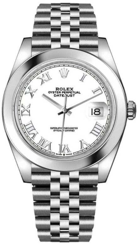 Rolex Datejust 41/ Stainless Steel/ White Roman Dial/ Smooth Bezel/ Jubilee Bracelet (Ref# 126300) - WatchesOff5thWatch