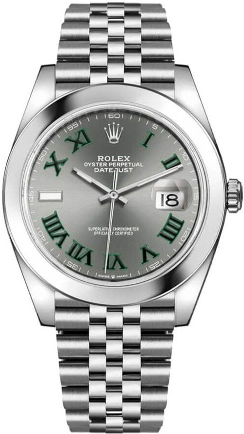 Rolex Datejust 41/ Stainless Steel/ Wimbledon Slate Green Roman Dial/ Smooth Bezel/ Jubilee Bracelet (Ref# 126300) - WatchesOff5thWatch