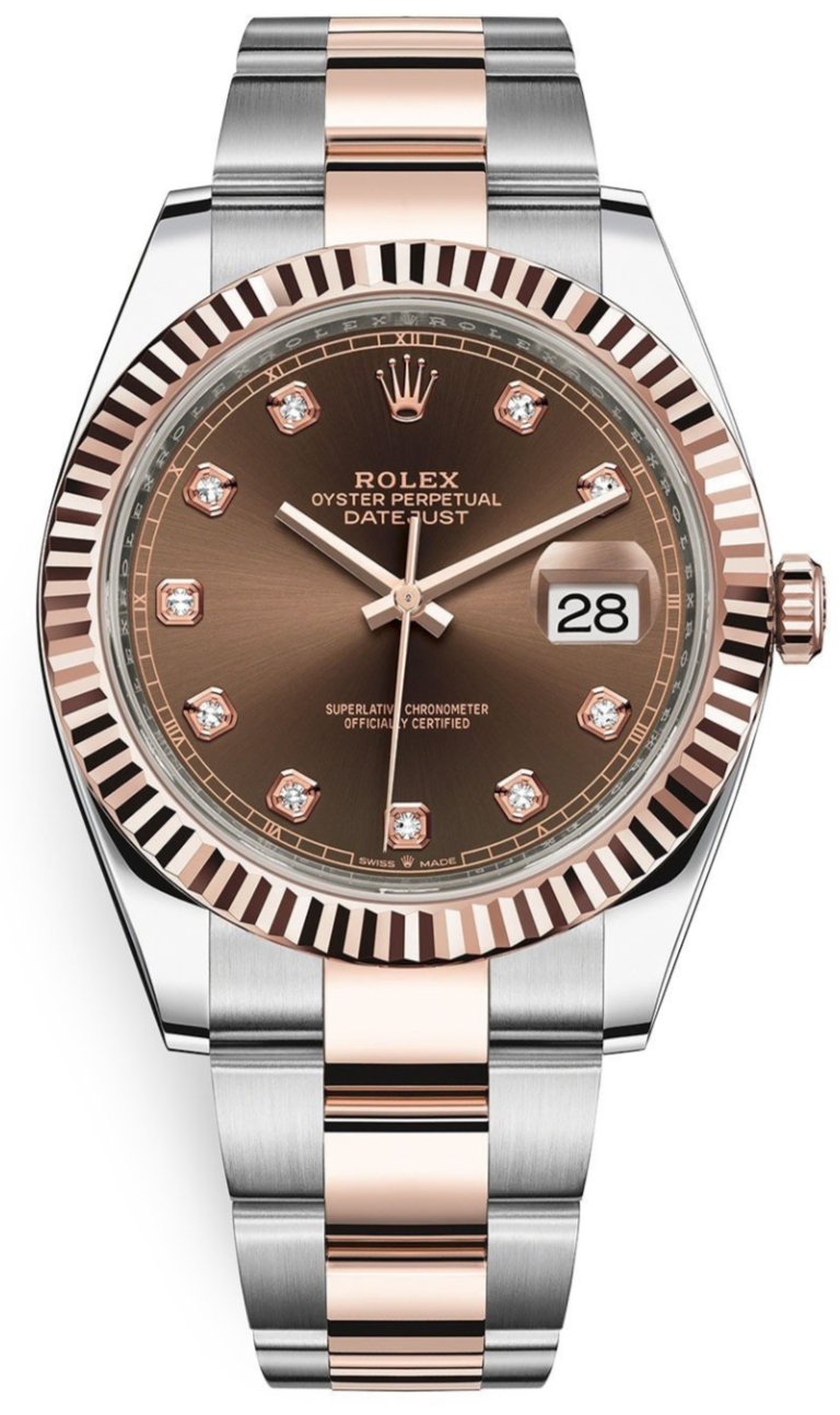 Rolex Datejust 41 Steel and Everose Rolesor Chocolate Diamond Dial Oyster Bracelet 126331 - WatchesOff5th