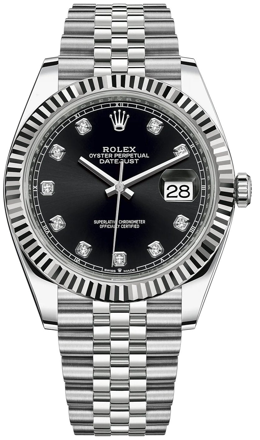 Rolex Datejust 41 Steel and White Gold Black Diamond Dial Oyster Bracelet  41mm