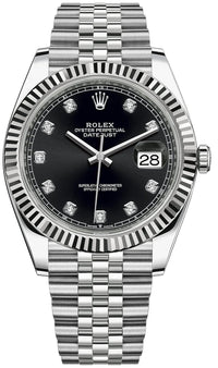 Thumbnail for Rolex Datejust 41/ Two-Tone 18k White Gold & Steel/ Black Diamond Dial/ Fluted Bezel/ Jubilee Bracelet (Ref# 126334) - WatchesOff5thWatch