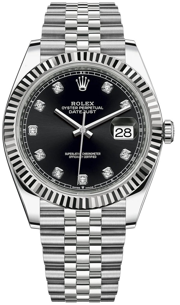 Rolex Datejust 41/ Two-Tone 18k White Gold & Steel/ Black Diamond Dial/ Fluted Bezel/ Jubilee Bracelet (Ref# 126334) - WatchesOff5thWatch