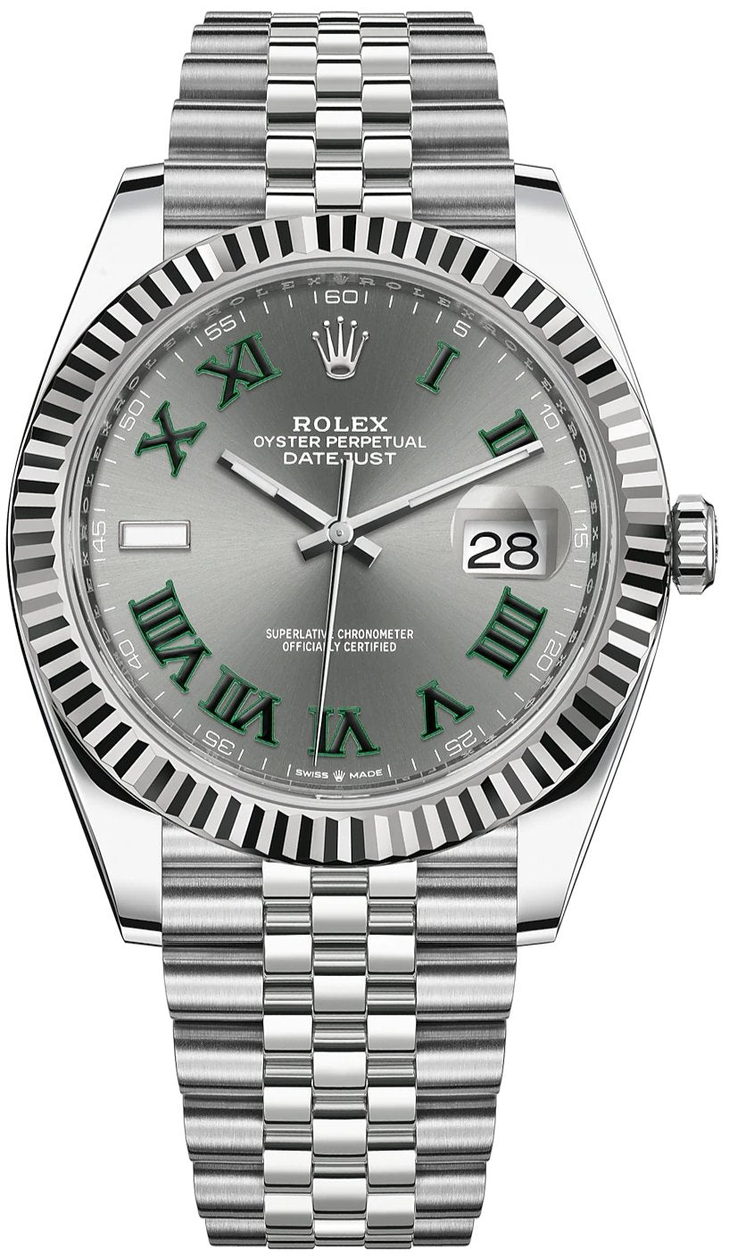 Rolex Datejust 41/ Two-Tone 18k White Gold & Steel/ Grey Slate Wimbledon Green Dial/ Fluted Bezel/ Jubilee Bracelet (Ref# 126334) - WatchesOff5thWatch