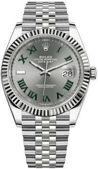 Thumbnail for Rolex Datejust 41/ Two-Tone 18k White Gold & Steel/ Grey Slate Wimbledon Green Dial/ Fluted Bezel/ Jubilee Bracelet (Ref# 126334) - WatchesOff5thWatch