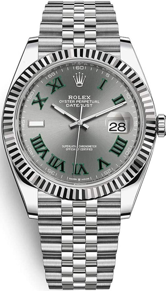 Rolex Datejust 41/ Two-Tone 18k White Gold & Steel/ Grey Slate Wimbledon Green Dial/ Fluted Bezel/ Jubilee Bracelet (Ref# 126334) - WatchesOff5thWatch