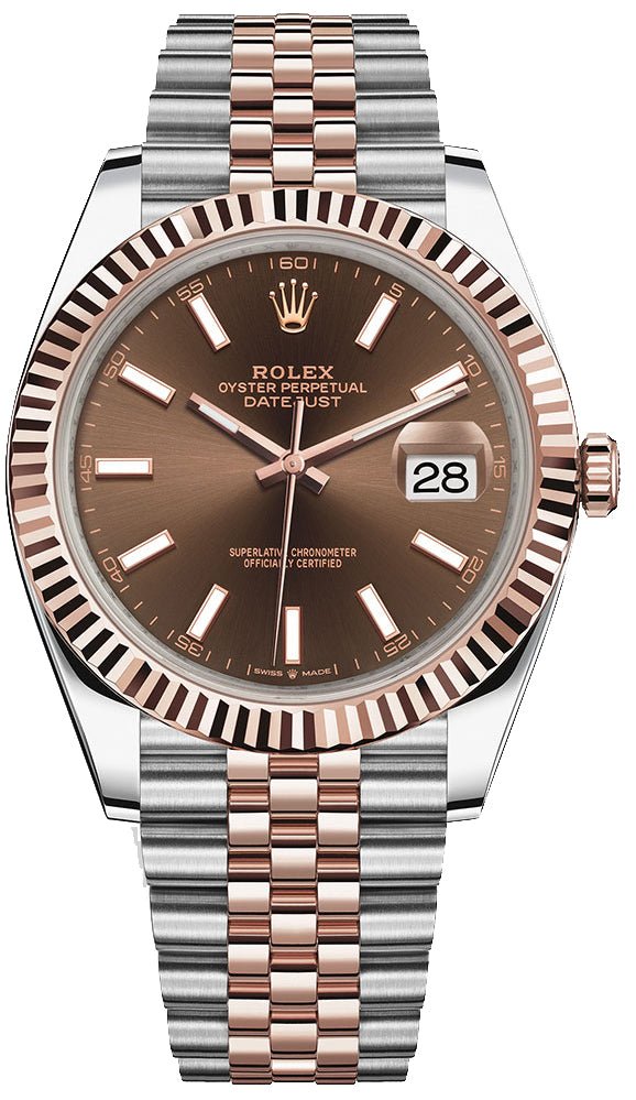 Rolex Datejust 41 Two-Tone Stainless Steel and Rose Gold/ Chocolate Index Dial/ Fluted Bezel/ Jubilee Bracelet (Ref#126331) - WatchesOff5thWatch