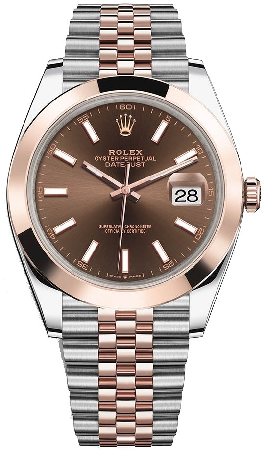 Rolex Datejust 41 Two-Tone Stainless Steel and Rose Gold/ Chocolate Index Dial/ Smooth Bezel/ Jubilee Bracelet (Ref#126301) - WatchesOff5thWatch