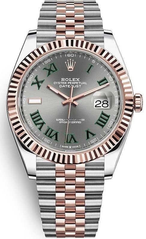Rolex Datejust 41 Two-Tone Stainless Steel and Rose Gold - Grey Slate Roman Wimbledon - Fluted Bezel - Jubilee Bracelet (Ref#126331) - WatchesOff5thWatch