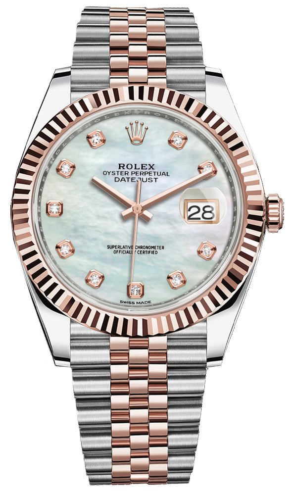 Rolex Datejust 41 Two-Tone Stainless Steel and Rose Gold/ "Mother of Pearl" Diamond Dial/ Fluted Bezel/ Jubilee Bracelet (Ref#126331) - WatchesOff5thWatch