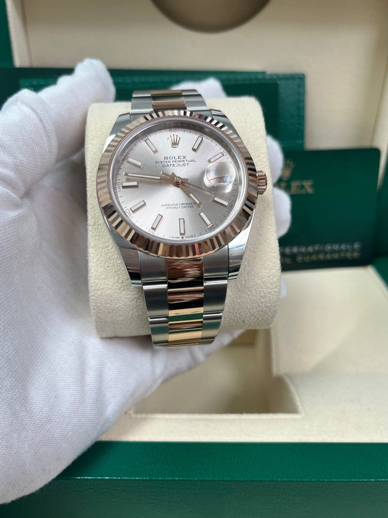 Rolex Datejust 41 Two-Tone Stainless Steel and Rose Gold / Sundust Index Dial / Fluted Bezel / Jubilee Bracelet (Ref#126331) - WatchesOff5thWatch