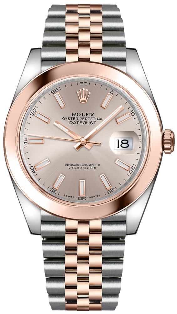 Rolex Datejust 41 Two-Tone Stainless Steel and Rose Gold/ Sundust Index Dial/ Smooth Bezel/ Jubilee Bracelet (Ref#126301) - WatchesOff5thWatch