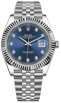 Thumbnail for Rolex Datejust 41 Two-Tone Stainless Steel and White Gold Bezel / Rolesor Blue Diamond Dial / Fluted Bezel / Jubilee Bracelet (Ref#126334) - WatchesOff5thWatch