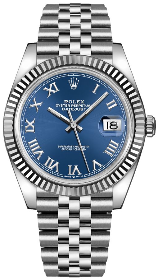 Rolex Datejust 41 Two-Tone White Gold & Steel - Blue Roman Dial - Fluted Bezel (Ref# 126334) - WatchesOff5thWatch