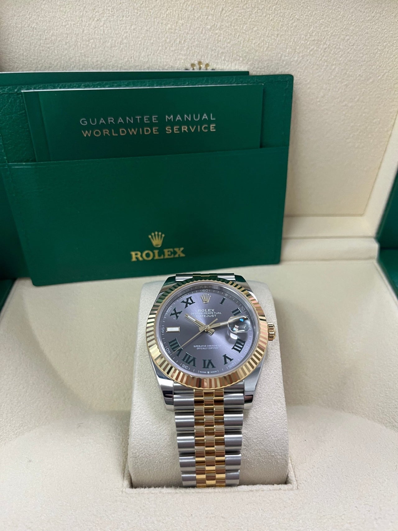 Rolex Datejust 41 Two-Tone Yellow Gold & Stainless Steel - Grey Slate Roman Wimbledon Dial - Fluted Bezel - Jubilee Bracelet (Ref# 126333) - WatchesOff5thWatch