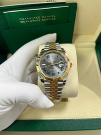 Thumbnail for Rolex Datejust 41 Two-Tone Yellow Gold & Stainless Steel - Grey Slate Roman Wimbledon Dial - Fluted Bezel - Jubilee Bracelet (Ref# 126333) - WatchesOff5thWatch