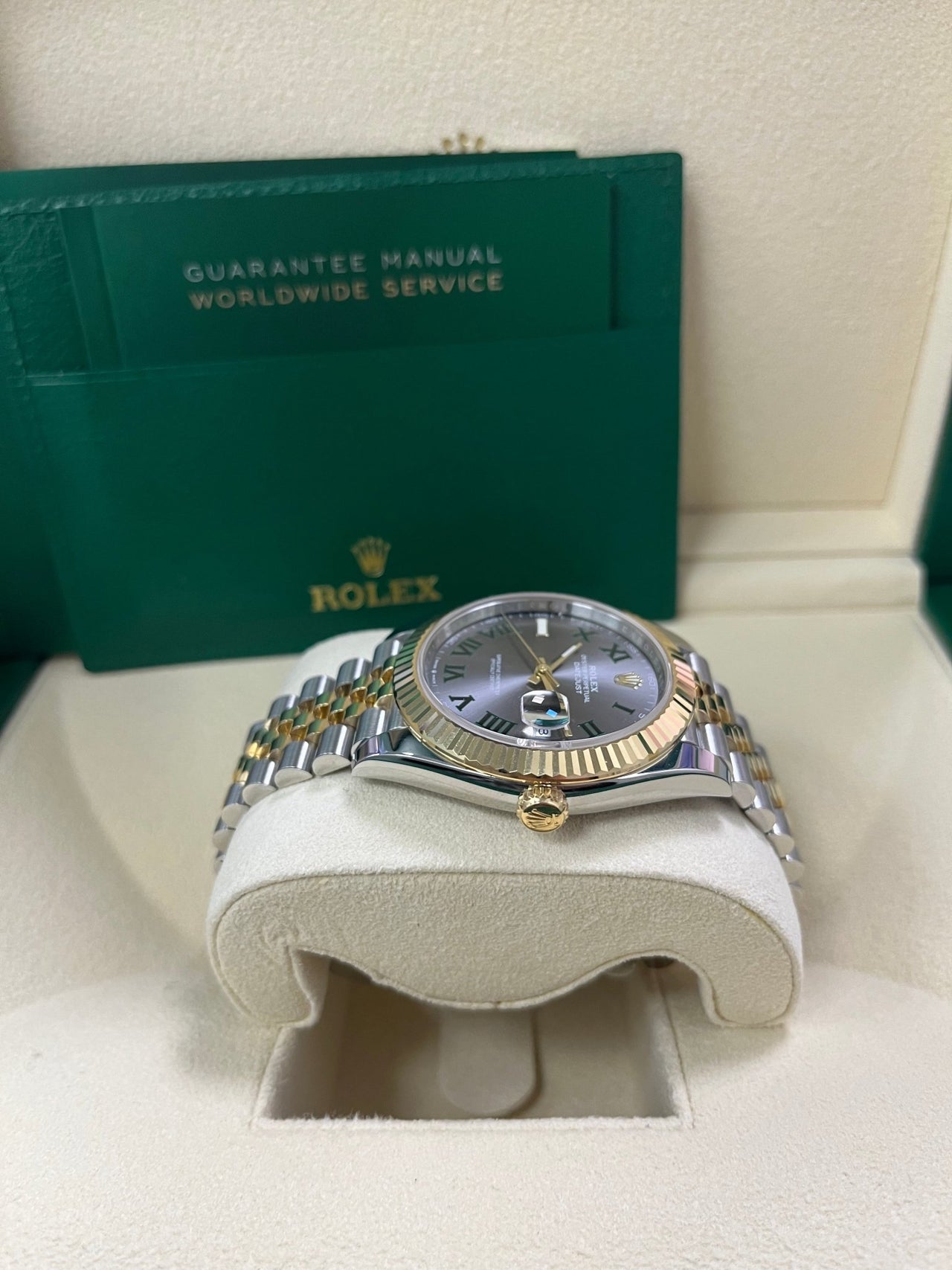 Rolex Datejust 41 Two-Tone Yellow Gold & Stainless Steel - Grey Slate Roman Wimbledon Dial - Fluted Bezel - Jubilee Bracelet (Ref# 126333) - WatchesOff5thWatch